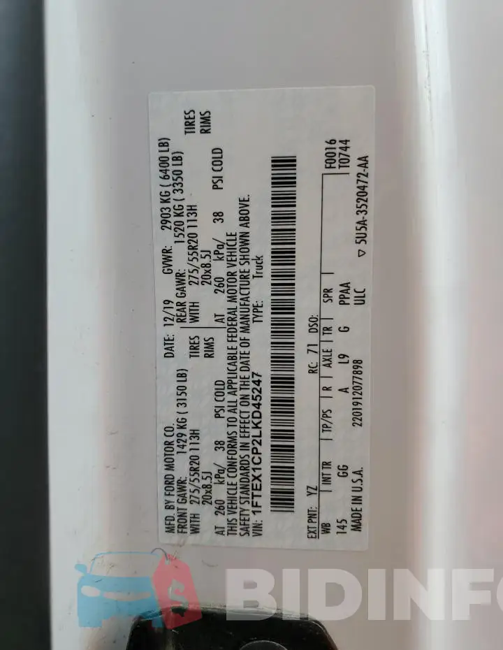 1FTEX1CP2LKD45247 Photo# 12