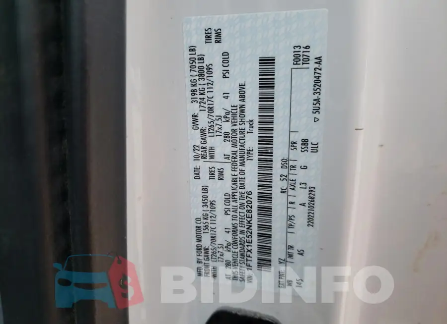 1FTFX1E52NKE82076 Photo# 12