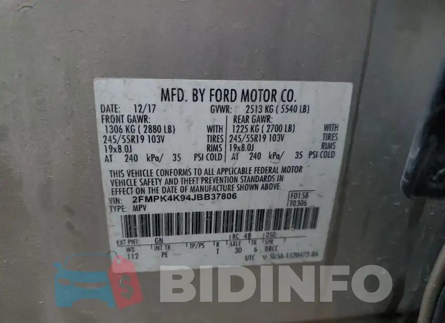 2FMPK4K94JBB37806 Photo# 13