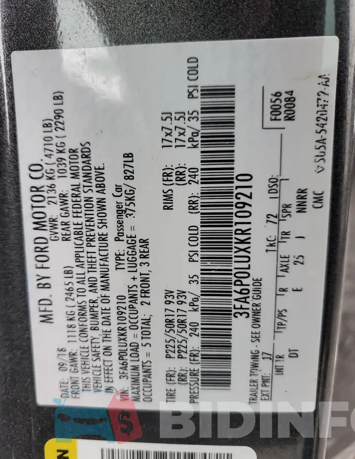 3FA6P0LUXKR109210 Photo# 13