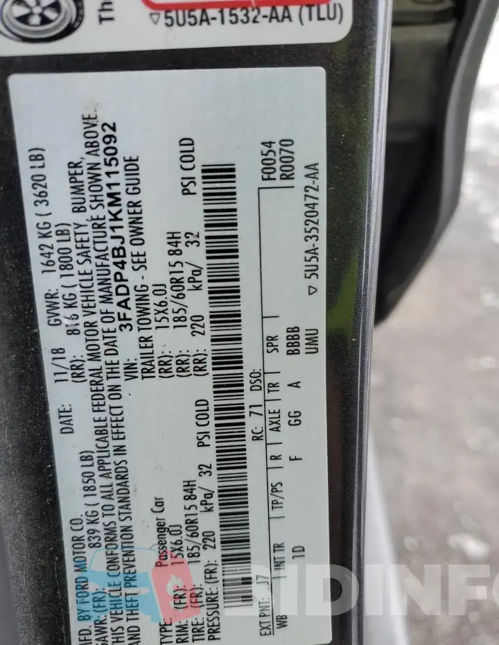3FADP4BJ1KM115092 Photo# 12