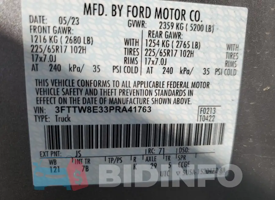 3FTTW8E33PRA41763 Photo# 13