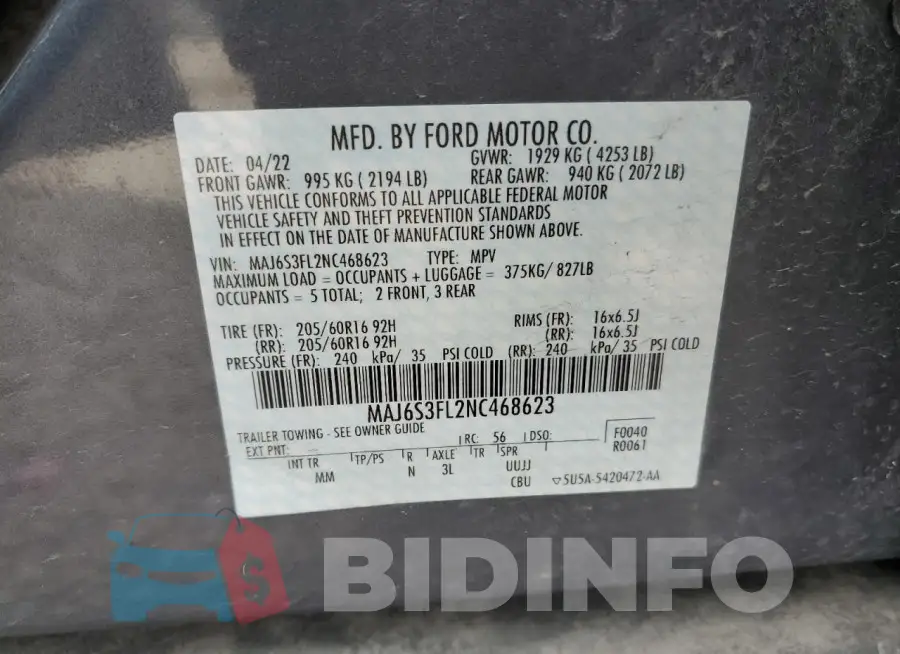 MAJ6S3FL2NC468623 Photo# 12