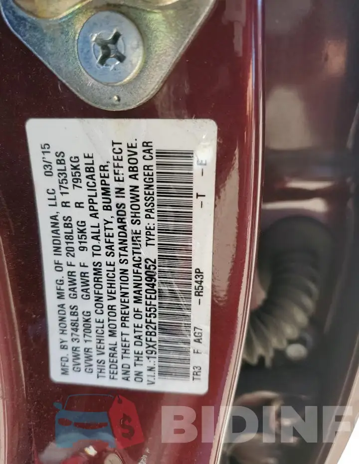 19XFB2F55FE049052 Photo# 12