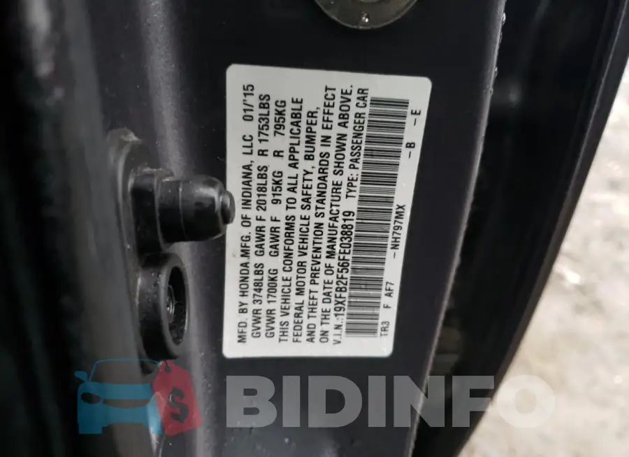 19XFB2F56FE038819 Photo# 12