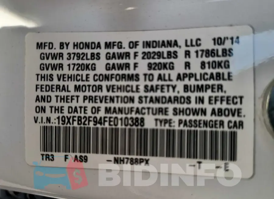 19XFB2F94FE010388 Photo# 10
