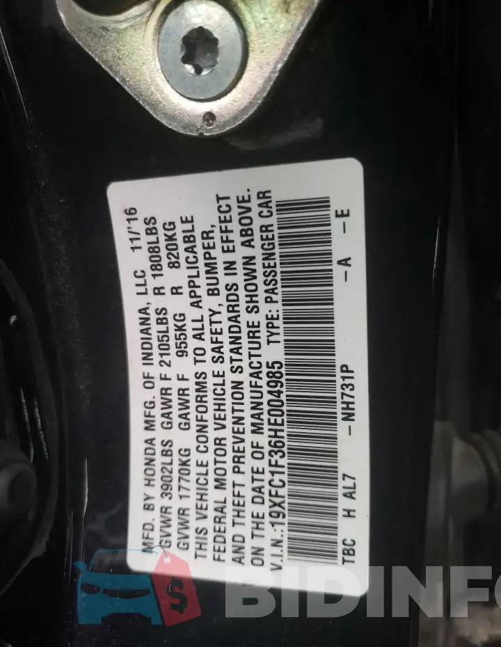 19XFC1F36HE004985 Photo# 12