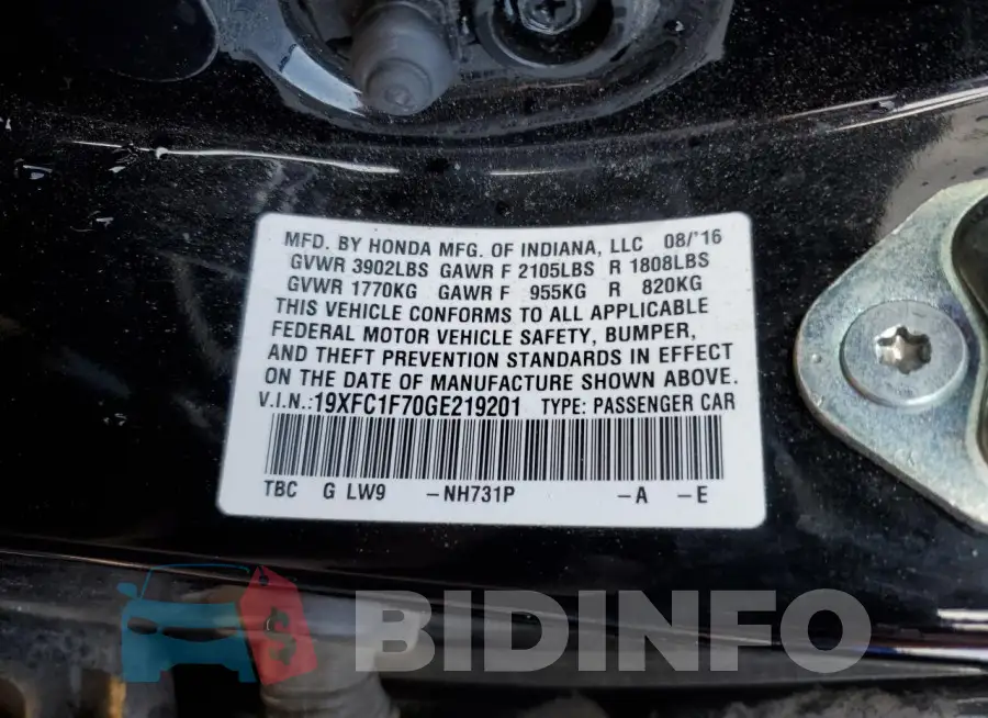 19XFC1F70GE219201 Photo# 12
