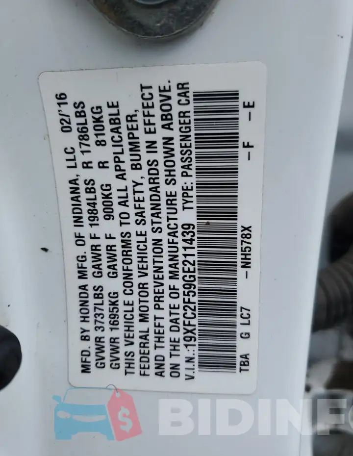 19XFC2F59GE211439 Photo# 12