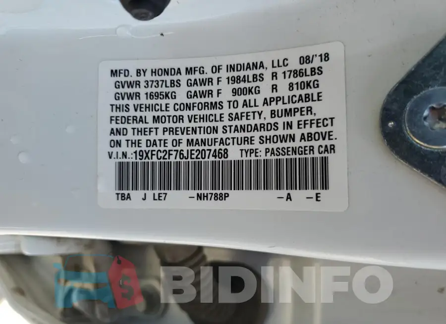 19XFC2F76JE207468 Photo# 12