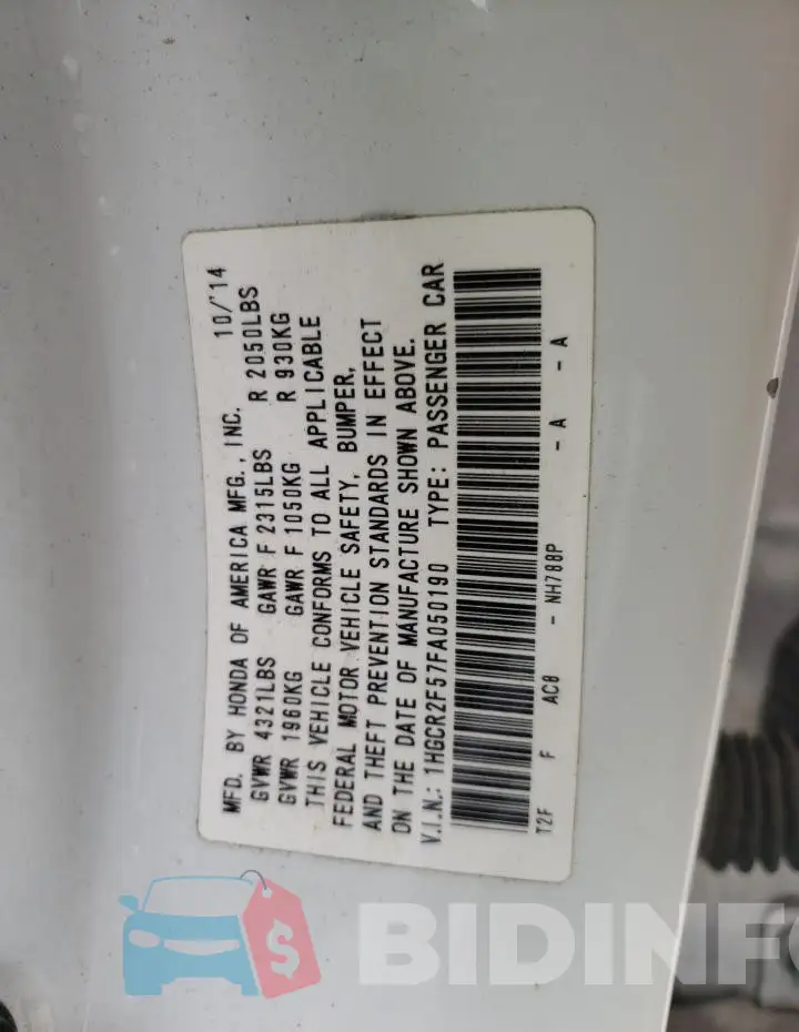 1HGCR2F57FA050190 Photo# 12