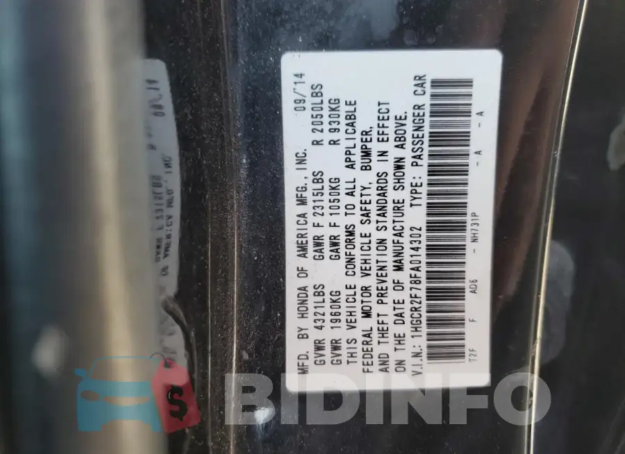 1HGCR2F78FA014302 Photo# 13