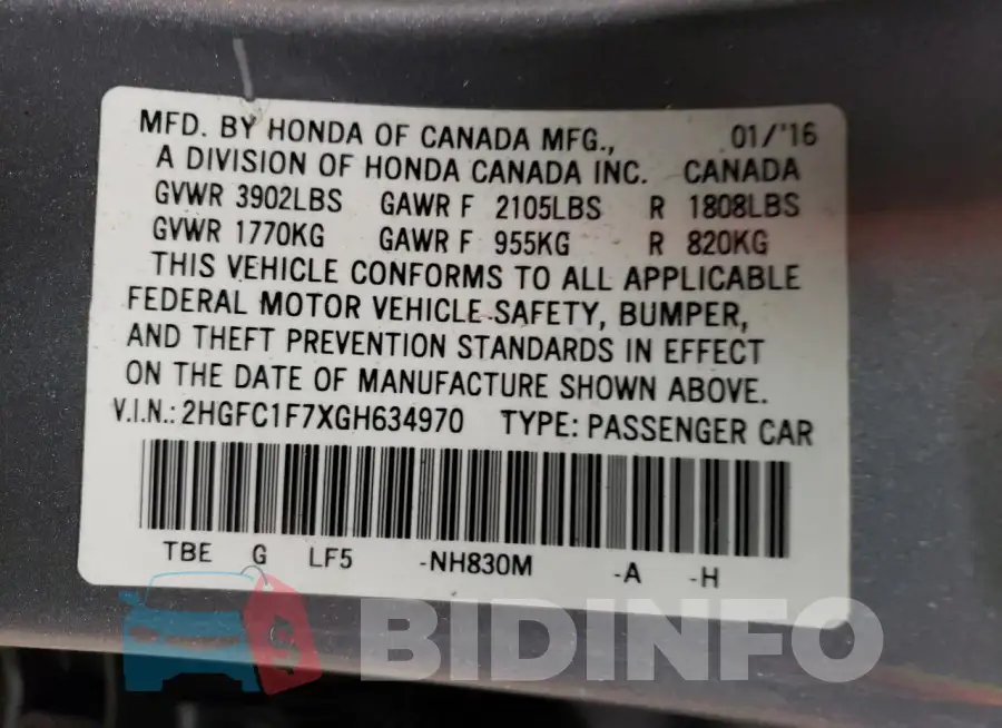 2HGFC1F7XGH634970 Photo# 12