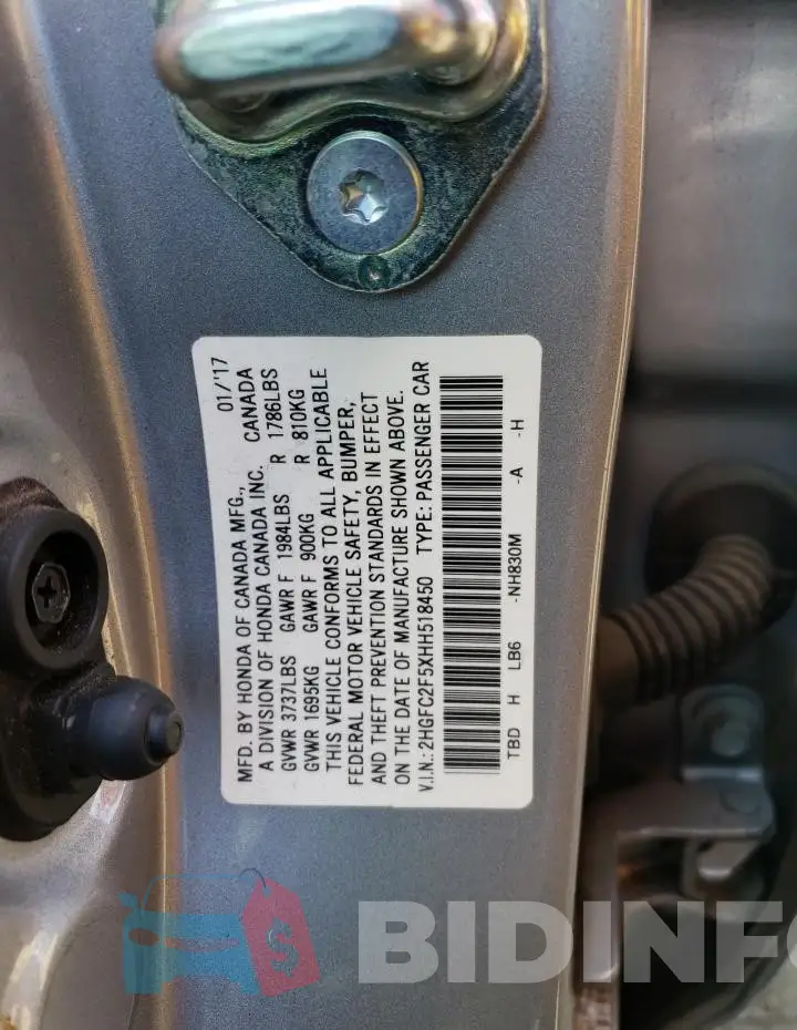 2HGFC2F5XHH518450 Photo# 12