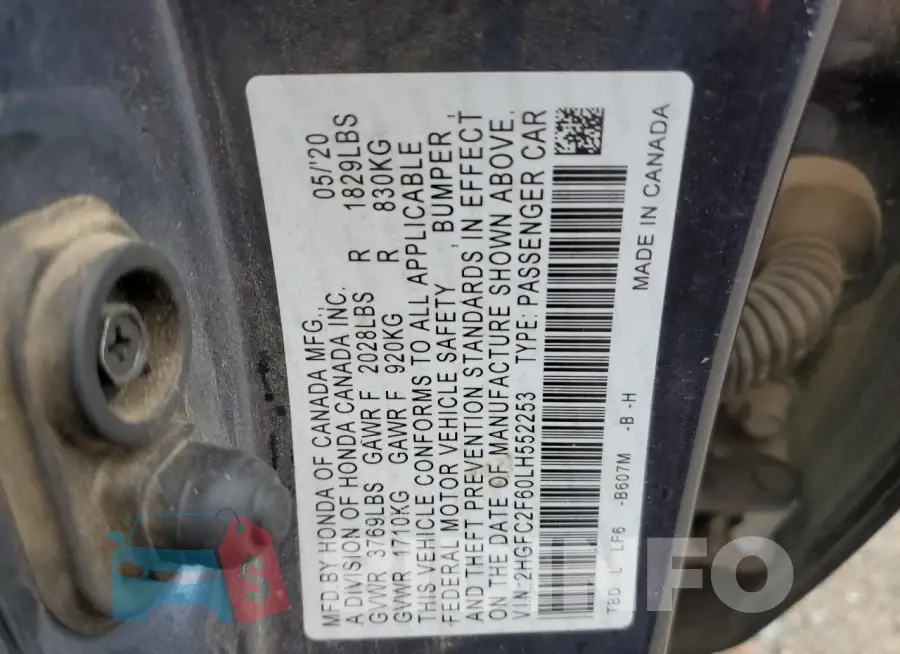 2HGFC2F60LH552253 Photo# 13