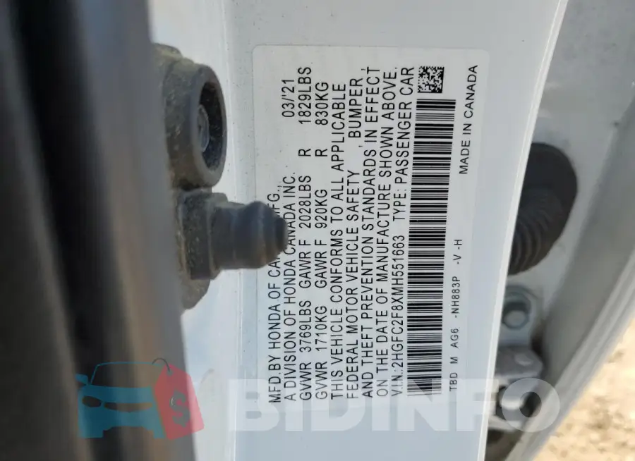 2HGFC2F8XMH551663 Photo# 12
