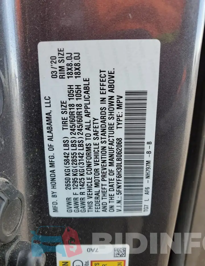 5FNYF6H30LB062068 Photo# 13