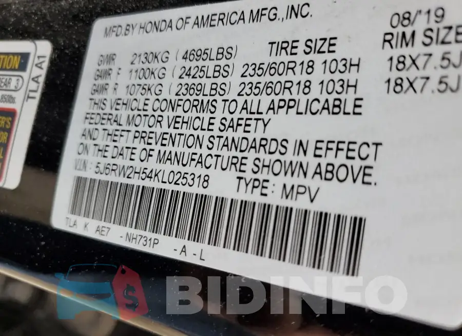 5J6RW2H54KL025318 Photo# 13