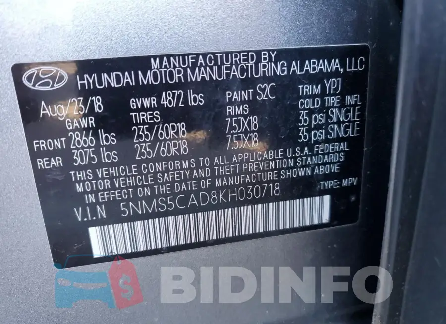 5NMS5CAD8KH030718 Photo# 12
