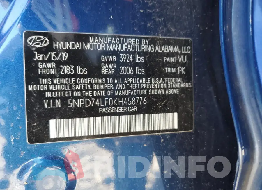5NPD74LF0KH458776 Photo# 13