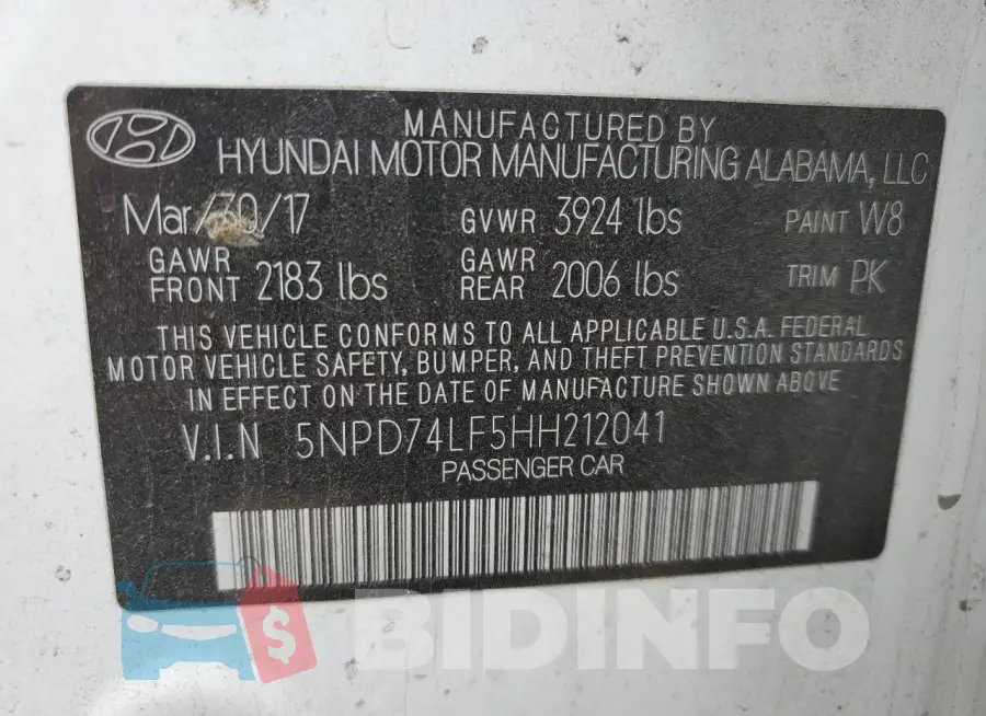 5NPD74LF5HH212041 Photo# 12