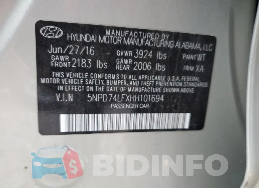 5NPD74LFXHH101694 Photo# 12