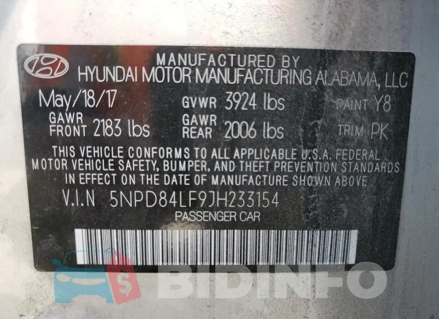 5NPD84LF9JH233154 Photo# 12