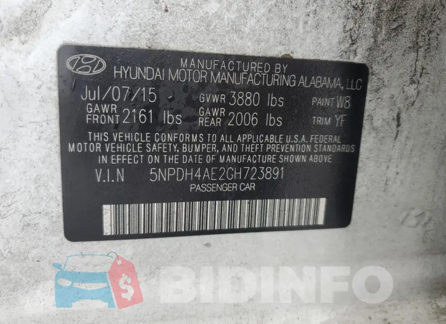 5NPDH4AE2GH723891 Photo# 12