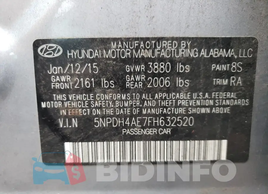 5NPDH4AE7FH632520 Photo# 12