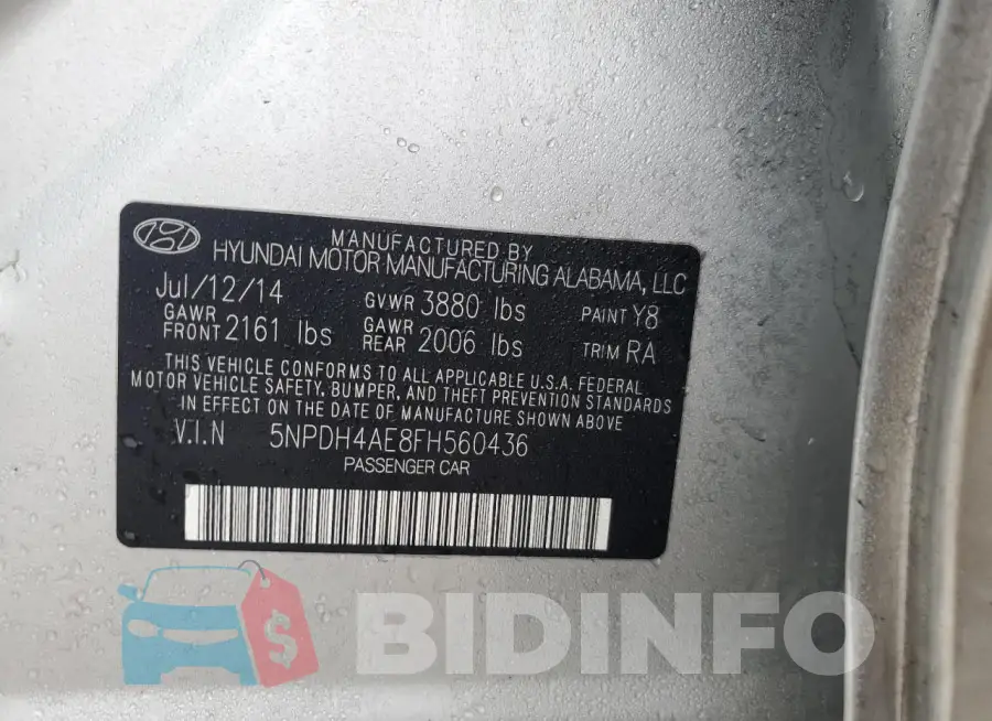 5NPDH4AE8FH560436 Photo# 12