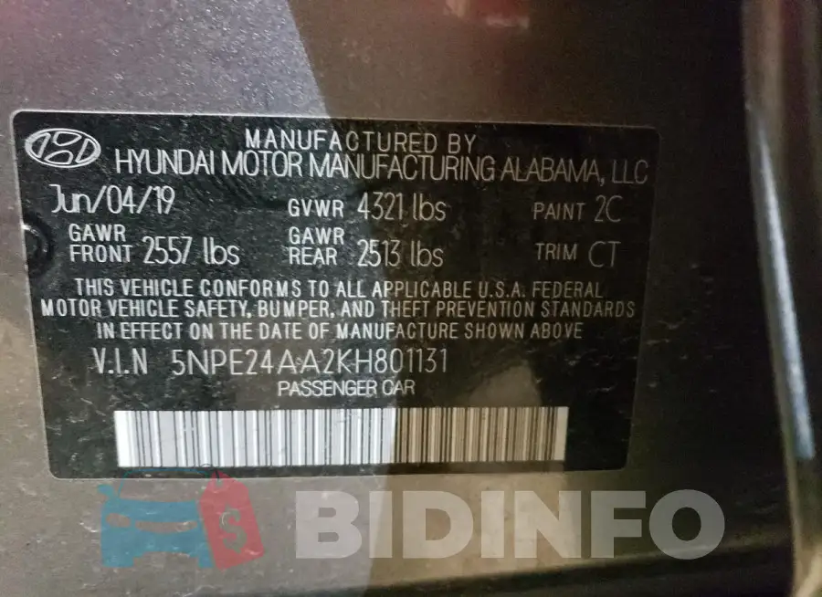 5NPE24AA2KH801131 Photo# 12
