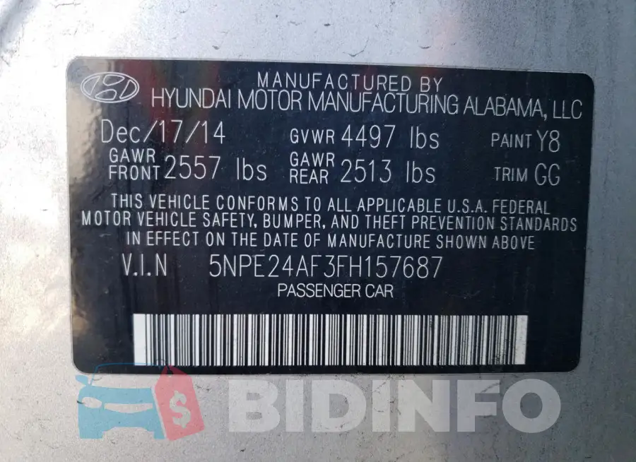 5NPE24AF3FH157687 Photo# 12