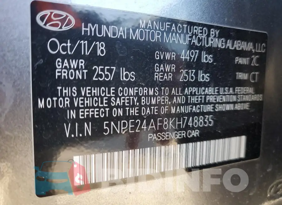 5NPE24AF8KH748835 Photo# 12