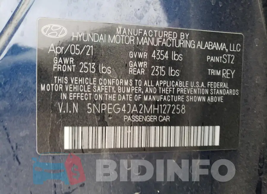 5NPEG4JA2MH127258 Photo# 12
