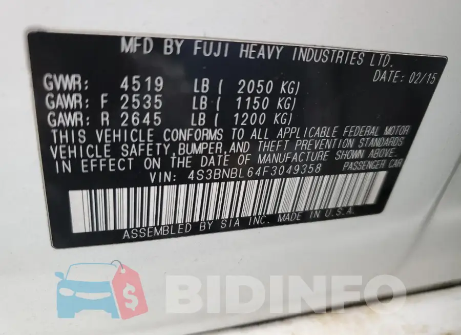 4S3BNBL64F3049358 Photo# 12
