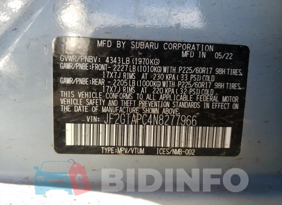 JF2GTAPC4N8277966 Photo# 13