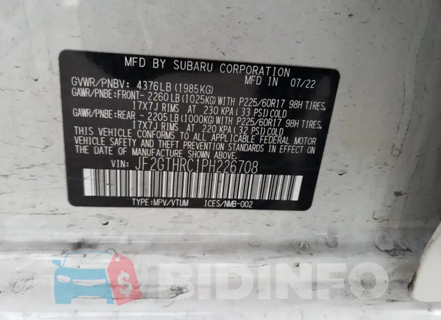 JF2GTHRC1PH226708 Photo# 12