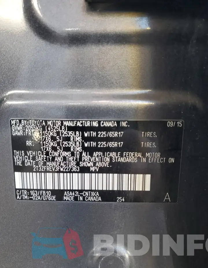 2T3ZFREV3FW227363 Photo# 13