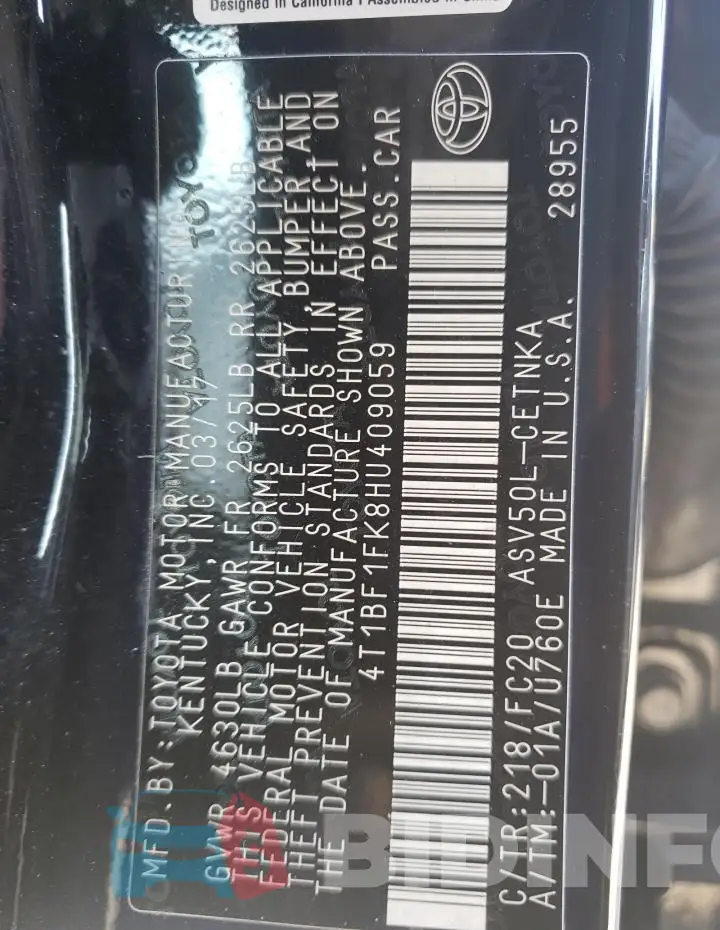 4T1BF1FK8HU409059 Photo# 12