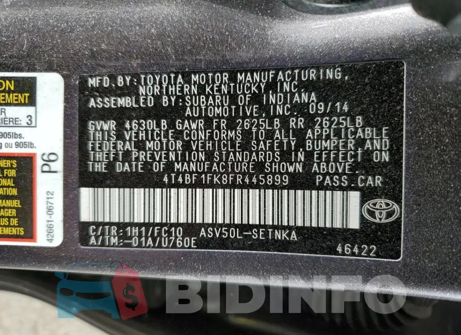 4T4BF1FK8FR445899 Photo# 12