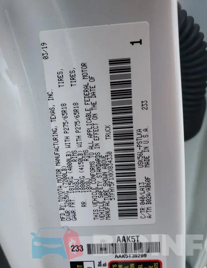 5TFHY5F1XKX834330 Photo# 12