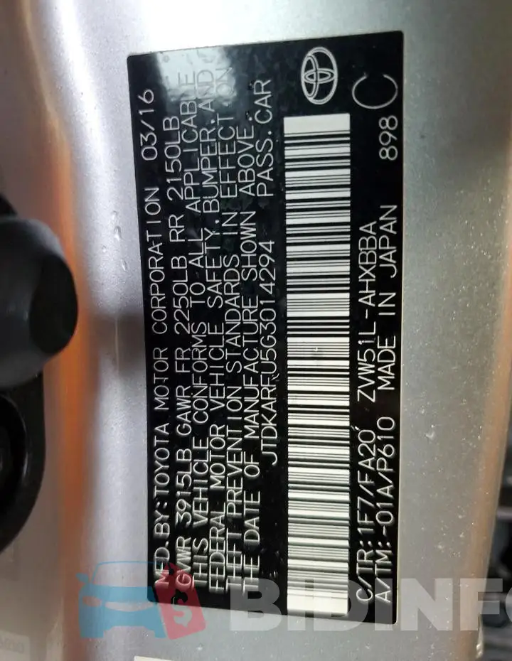 JTDKARFU5G3014294 Photo# 13