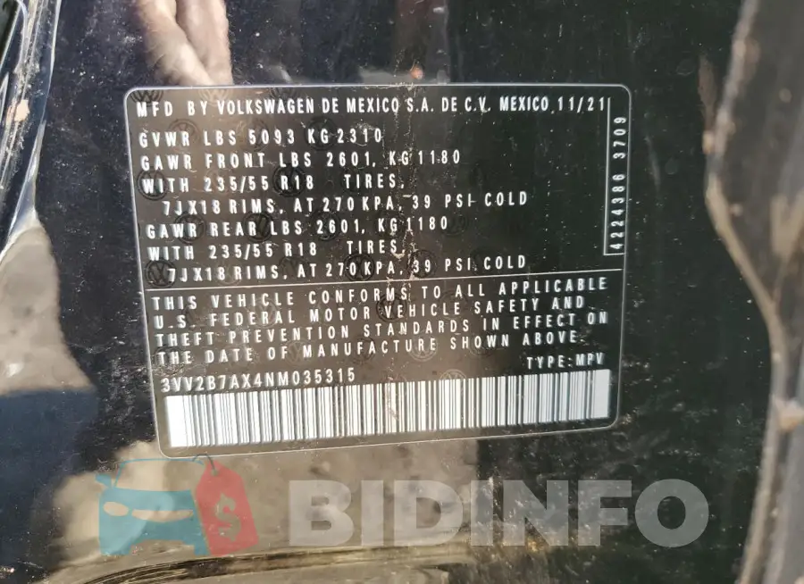 3VV2B7AX4NM035315 Photo# 13