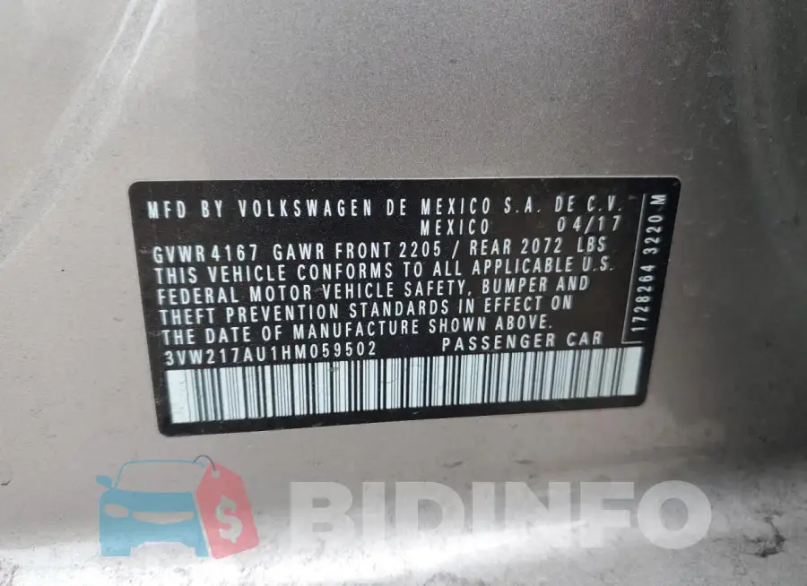 3VW217AU1HM059502 Photo# 12