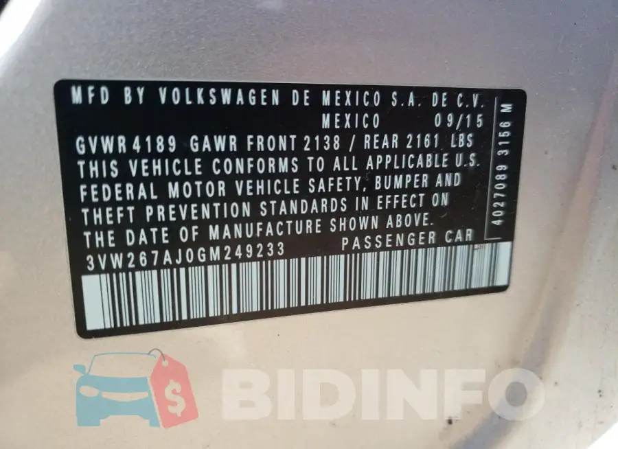 3VW267AJ0GM249233 Photo# 13