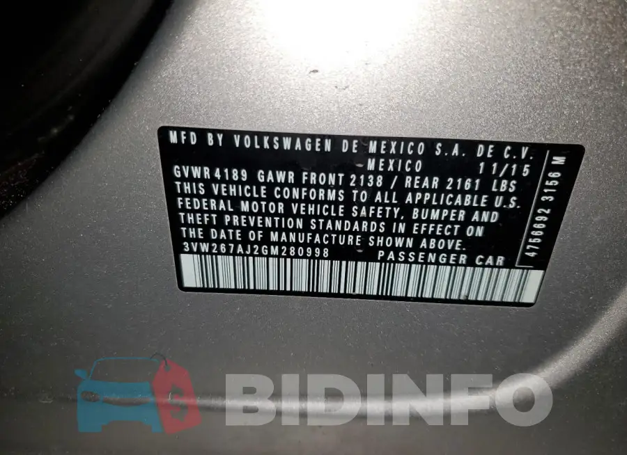 3VW267AJ2GM280998 Photo# 12