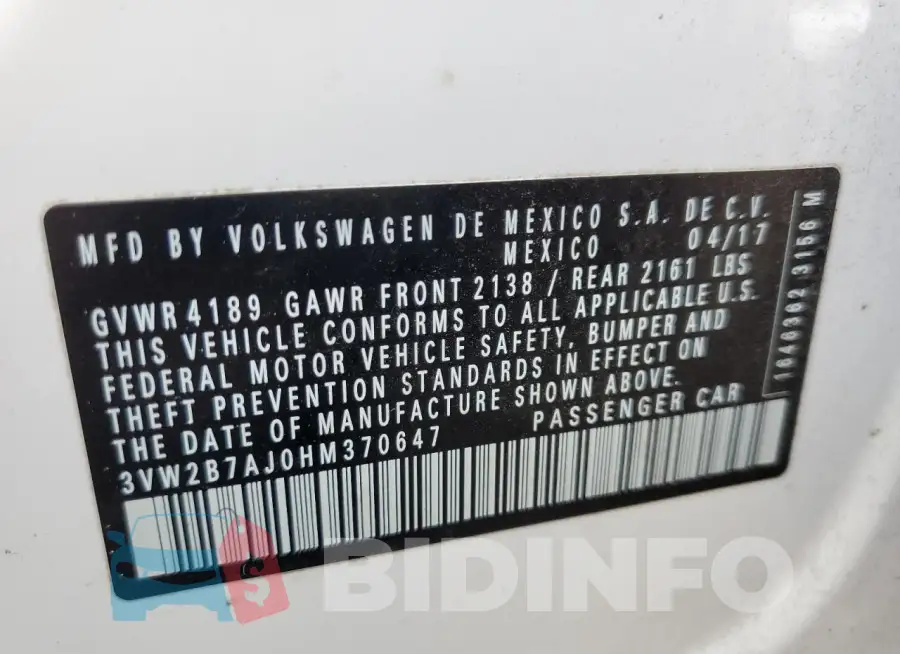 3VW2B7AJ0HM370647 Photo# 12