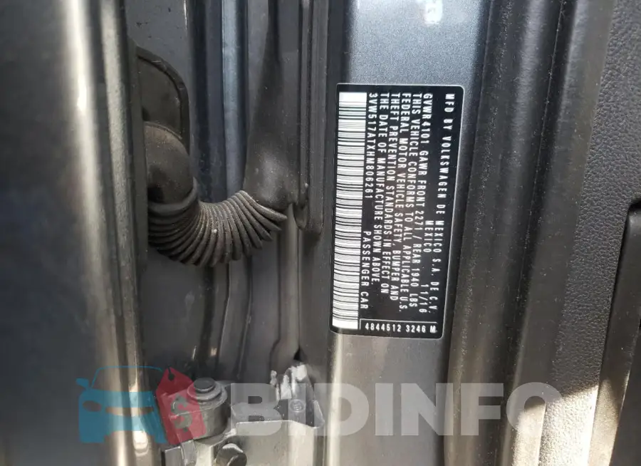 3VW517ATXHM806261 Photo# 13