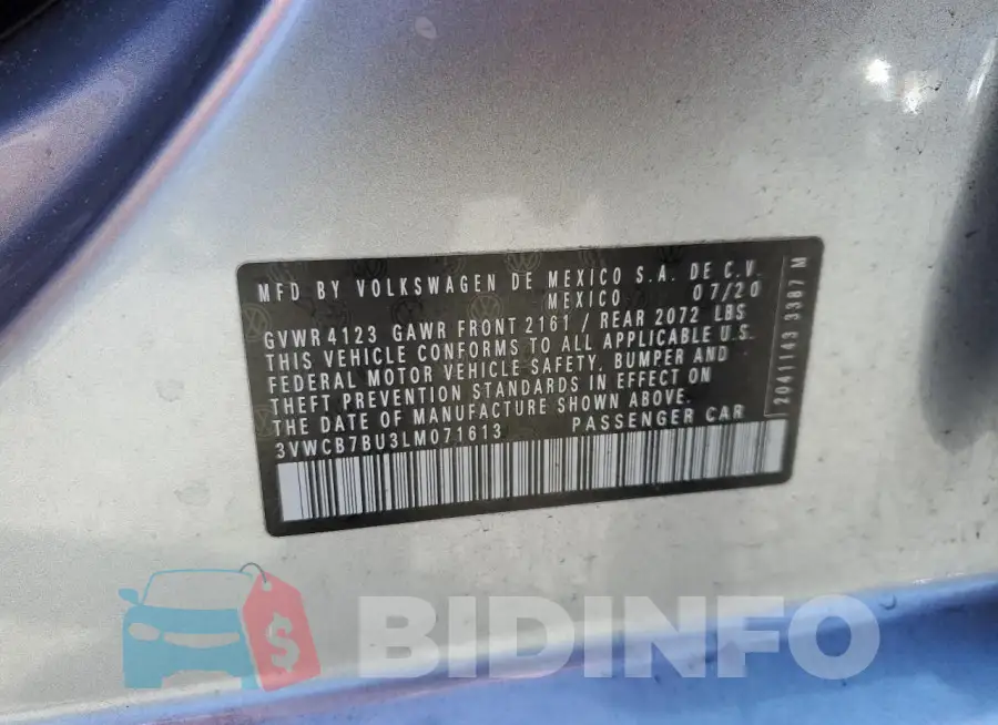 3VWCB7BU3LM071613 Photo# 12