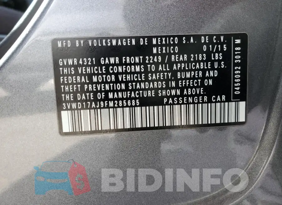 3VWD17AJ9FM285685 Photo# 12